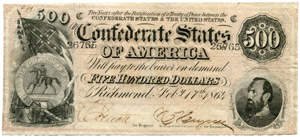 Confederate Paper Money - 1864 issues. 500 ... 