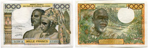 Lot. 1000 Francs o. J. (1959-1965) A für ... 