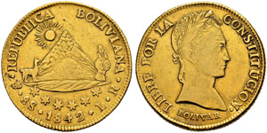Republik - 8 Escudos 1842, Potosi. Assayer ... 