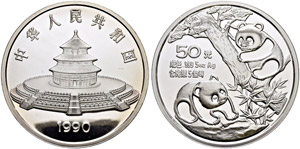 Volksrepublik - 50 Yuan 1990. Panda. 5 Unzen ... 