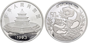 Volksrepublik - 50 Yuan 1993. Panda. 5 Unzen ... 
