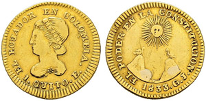Republik - 1 Escudo 1833, Quito.  3.25 g. ... 