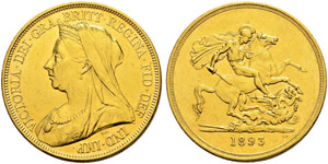 Victoria, 1837-1901. 5 Pounds 1893.  39.76 ... 