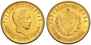 5 Pesos 1916.  8.35 g. Fr. 4. Vorzüglich.