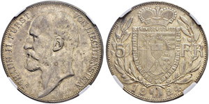Johann II. 1858-1929. 5 Franken 1924.  Divo ... 