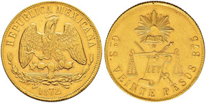 Republik. 20 Pesos 1872, Go-S Guanajuato.  ... 