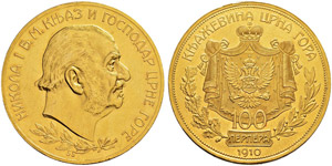 Nikolaus I. 1860-1918. 100 Perpera 1910, ... 