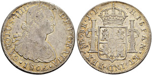 Carlos IV. 1788-1808. 8 Reales 1805, Lima. ... 