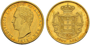 Luis I. 1861-1889. 5000 Reis 1875, Lissabon. ... 