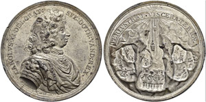 Karl XI. 1660-1697. Zinnmedaille 1687. Auf ... 
