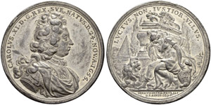 Karl XI. 1660-1697. Zinnmedaille 1697. Auf ... 