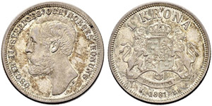 Oscar II. 1872-1907. 1 Krona 1881.  7.53 g. ... 
