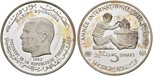 Republik. 5 Dinars 1982. Piedfort.  54.13 g. ... 