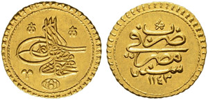 Mahmud I. 1730-1754. 1 Altin 1143 AH (1730). ... 