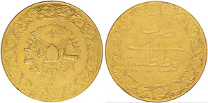 Mohammed V. 1909-1918. 500 Piaster de Luxe ... 