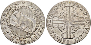 Taler 1679. Av. Rundes Berner Wappen in ... 