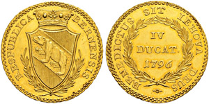 4 Dukaten 1796. Gekröntes Berner Wappen in ... 