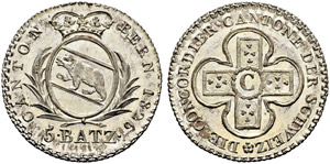 5 Batzen 1826. Av. Gekröntes ovales Wappen ... 
