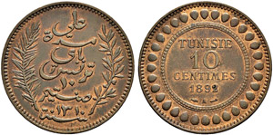 Minor coins - 10 centimes  1892ce/1310ah  Ae ... 