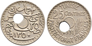 Minor coins - 25 centimes  1929ce/1350ah  ... 