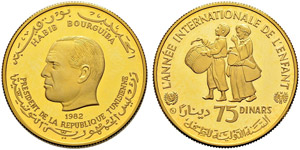 Gold coins - 75 dinars  1982ce (1406ah)  AU  ... 