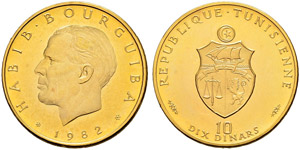 Gold coins - 10 dinars  1982ce/1402ah  AU  ... 