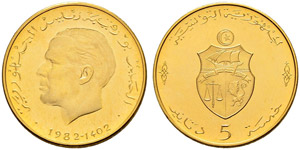 Gold coins - 5 dinars  1982ce/1402ah  AU  ... 