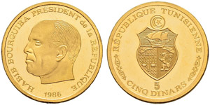 Gold coins - 5 dinars  1986ce (1406ah)  AU  ... 