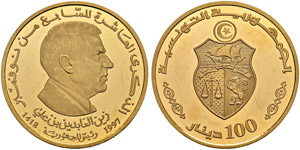 Gold coins - 100 dinars  1997ce/1418ah  AU  ... 