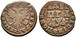 Denga 1716, Kadashevsky Mint. 4.05 g. Bitkin ... 