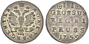 2 Groschen 1759, Königsberg Mint. 1,42 g. ... 