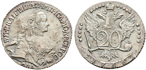 1763 - 20 Kopecks 1764, Red Mint. 4.47 g. ... 