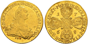 1763 - 10 Roubles 1768, St. Petersburg Mint. ... 