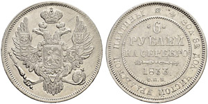 6 Roubles 1833, St. Petersburg Mint. 20,62 ... 
