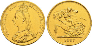 Victoria, 1837-1901.  - 5 Pounds 1887. ... 