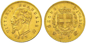 5 Lire 1863, Torino. 1.61 g. Nomisma 875. ... 