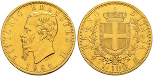 100 Lire 1864, Torino. 32.20 g. Nomisma 843. ... 
