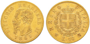 10 Lire 1865, Torino. 3.16 g. Pag. 478. ... 