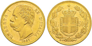 50 Lire 1891, Roma. 16.11 g. Nomisma 977. ... 