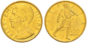 50 Lire 1933, XI, Roma. 4.42 g. Pag. 660. ... 