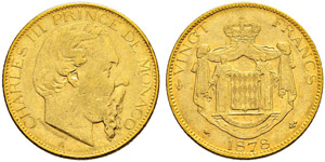 Charles III. 1856-1889.  - 20 Francs 1878, ... 