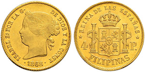 Isabella II. 1833-1868.  - 4 Pesos 1868, ... 