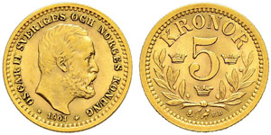 Oscar II. 1872-1907.  - 5 Kronor 1901. 2.24 ... 