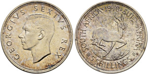 George VI. 1936-1952.  - 5 Shilling 1948. ... 