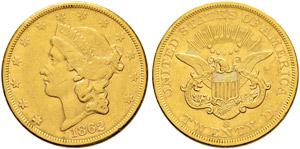 20 Dollars 1862, S San Francisco. 33.36 g. ... 