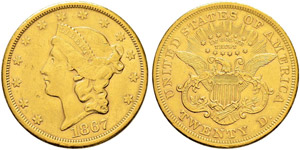 20 Dollars 1867, S San Francisco. 33.38 g. ... 