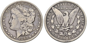 1 Dollar 1893, San Francisco. 26.02 g. Sehr ... 