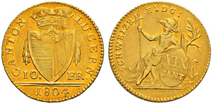 LUZERN - 10 Franken 1804. 4.75 g. D.T. 52. ... 