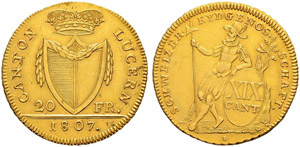 LUZERN - 20 Franken 1807. 9.32 g. D.T. 51. ... 