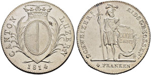 LUZERN - 4 Franken (Neutaler) 1814. ... 